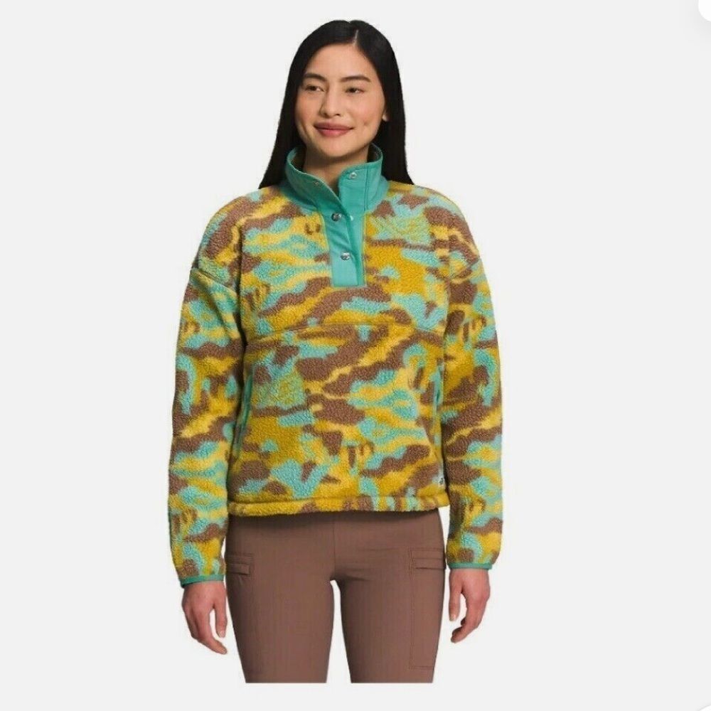 The North Face Women’s Cragmont Snap Fleece Pullover Wasabi Camo Size Large